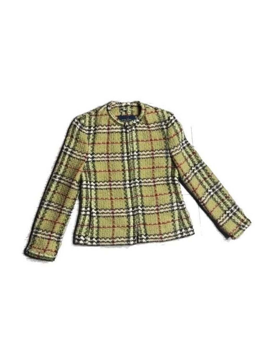 Burberry London Women's Green Plaid Wool Zip-Up Jacket Size 4